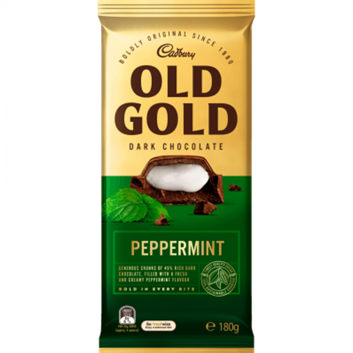 Cadbury Old Gold Peppermint Dark Chocolate 180g – Imported from Australia