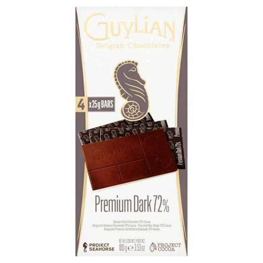 Guylian Belgian Bar 100G (4X25G) Premium Dark 72%, Imported