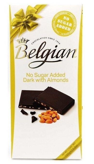 Belgian Dark With Almonds (No Added Sugar) Chocolate Bar - 100G | Imported