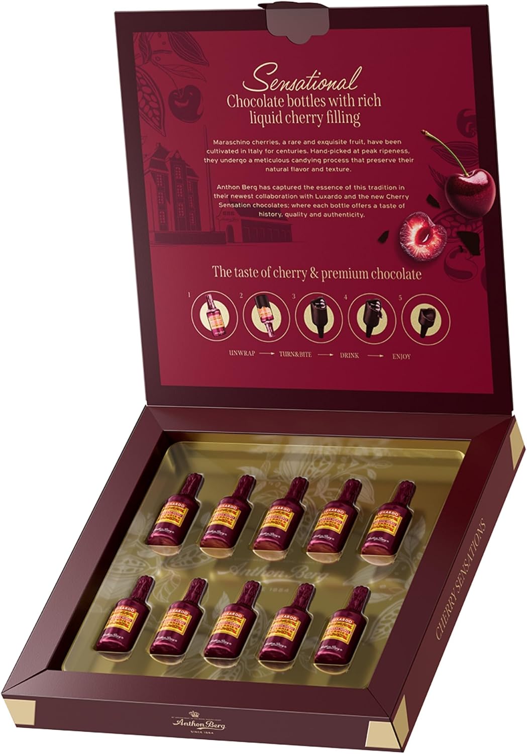 Anthon Berg Cherry Sensations with Luxardo, 155g (10 Bottles) – chocolates